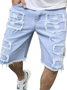 Men’s slim-fit trendy straight-leg denim shorts with distressed details, classic five-pocket design, high-quality denim fabric. Slim-fit denim shorts that flatter your figure, versatile straight cut. jeans for men baggy jeans for men jeans pants for men