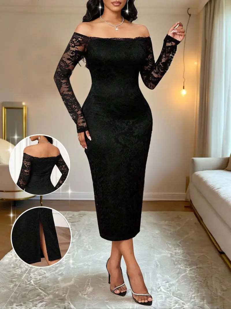 black dress with slit elegant - TikTok Shop