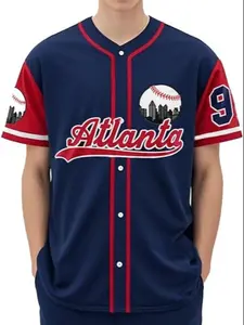 Men's Atlanta Baseball Sports Shirt Jersey Tee, with Accents, Handwritten Logo, Floral Pattern, Fitted Crop Top, All Seasons Wear