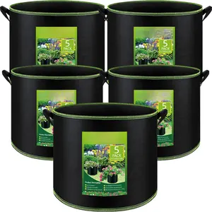 5-Pack 10 Gallon Grow Bags with Handles Thickened Nonwoven Fabric Pots Heavy Duty Aeration Fabric Pots  or Fruits