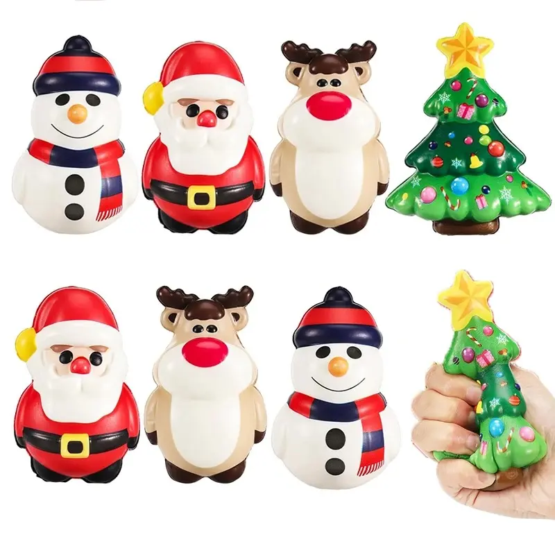 A set of Christmas stress-relief sensory toys, including Santa Claus and snowman slow-rebound squeeze toys, popular stress-relief fidget toys, slow-rebound venting toys, party gifts, and portable sensory stress-relief gadgets.