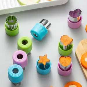 Vegetable Cutter Shaper 9pcs Mini Assorted Vegetable Mold Cutter, Stainless Steel Cookie Cutter & Biscuit Mould for DIY Baking - Bakeware Colorful Kitchen