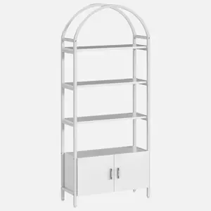 Bookshelf Industrial Chic Arched Bookcase with Doors | 180cm Tall, Durable Metal Frame & Board Construction | Versatile Free Standing Display Cabinet for Living Room or Office