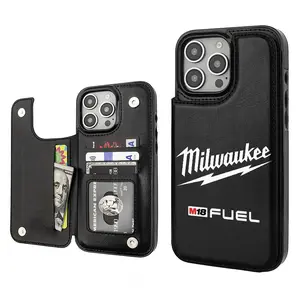 Milwaukee White Aesthetics Pattern Phone Cases Compatible For With iphone  17 16 15 14 13 12 PRO PLUS MAX Air PU Black Durable Flip High quality Leather Credit Card Bag Holder Mother Gift Wallet Shockproof Anti-Drop Full Protection Phone Cases Shell Cover