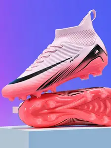 Lace up High Top Football Shoes, Anti-slip Spike Soccer Shoes, Matching Black Football Cleats, Solid Color Outdoor Sports Training Shoes, Men Shoes, Football Boot