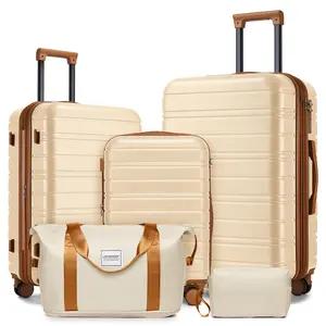 Luggage Sets 5 Piece with Duffel Bags Hardside Expandable Suitcases with Spinner Wheels Cream Travel Set