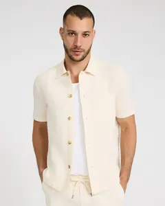 Express Men's Waffle-Textured Breathable Cotton Short-Sleeve Shirt, Menswear Top for Matching Pants
