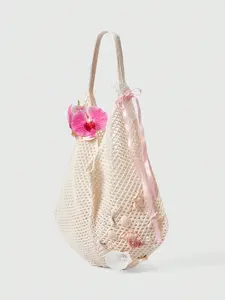 Boho Tropical Flower Crossbody Bag, Handwoven Hooked Shoulder Bag, Large Capacity, Star Shell Coral Pearl Design, Perfect for Travel & Shopping