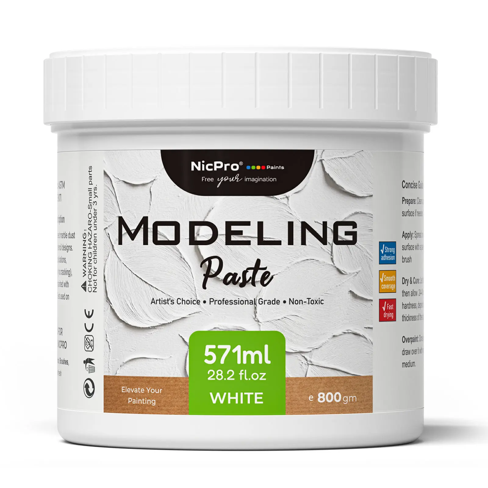 Nicpro High-Density Acrylic Modeling Paste - 571ml Creamy Consistency Sculpting Medium, Quick-Dry, for Artists' Canvas Paint, 3D Texture Art Projects, Office & School Creative Supplies