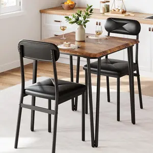 Dining Table Set for 4, Kitchen Table with Upholstered Chairs for Kitchen Room and Small Spaces (Retro, Table with 2 Upholstered Chairs)