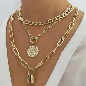 Veliora Gift B Gold Stack  Chunky  for Women Trendy Coin Pendant Long  Western Jewelry for Women Cowgirl Cowboy Chic Country Outfit Boho Accessories Birthday Jewelry Gifts initial necklaces