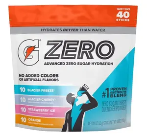 Gatorade G Zero Powder Variety Pack, 40 pk.  (Glacier Freeze, Glacier Cherry, Strawberry Ice, Orange) Beverage