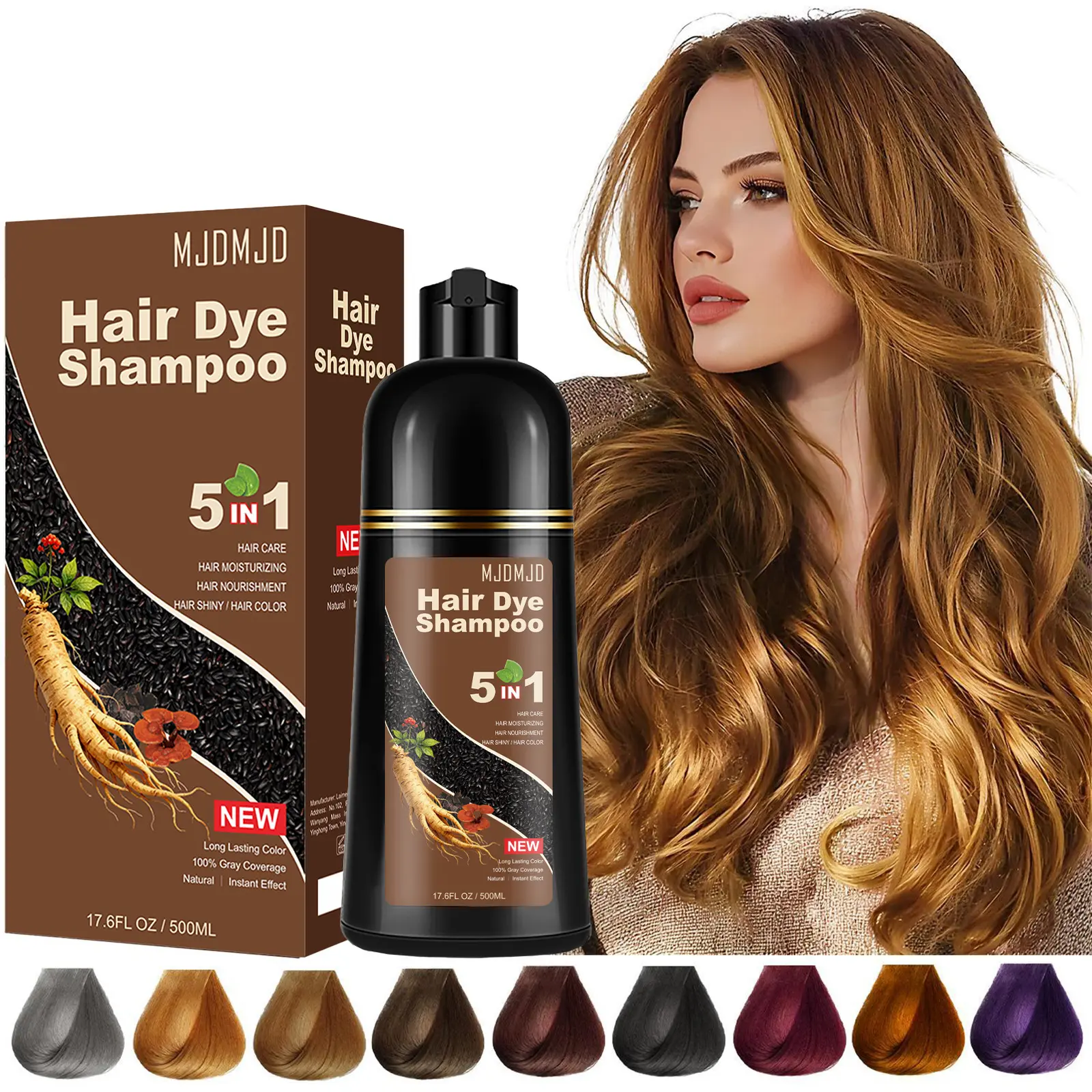 Blonde Brown Hair Dye Shampoo 5-in-1, Instant & Long-Lasting Hair Color Shampoo for Gray Hair Coverage, Herbal Natural Ingredients, Ammonia-Free, Unisex 500ml