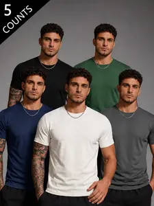 Men's Slim Fit Classic Crew Neck Tee, Plain Breathable Casual Streetwear Workout T-Shirt for Everyday Wear, Long Clothing Length, Comfortable and Stylish, Menswear