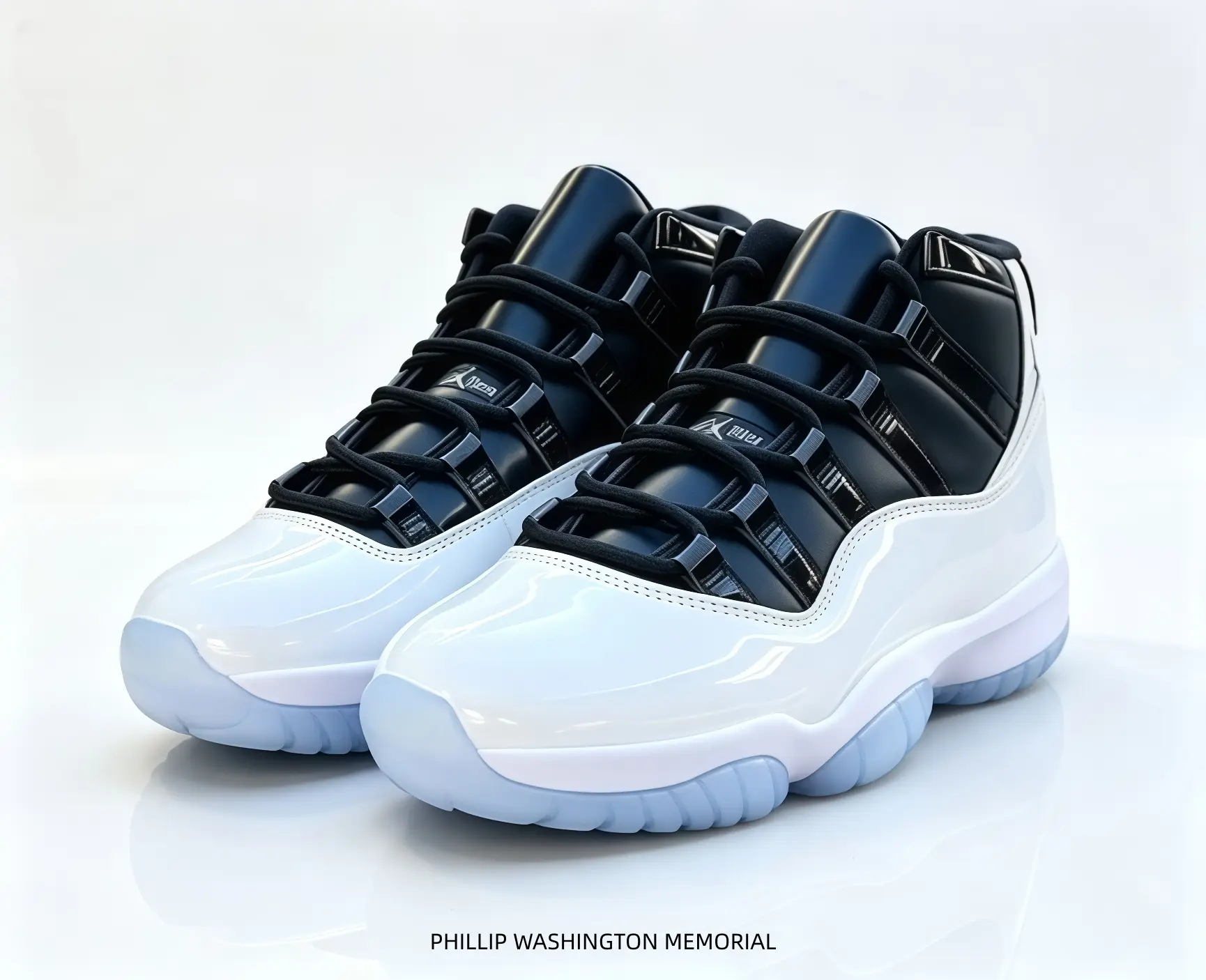 All-season retro street footwear soft matte black leather eye-catching white patent accents padded black textile lining anti-slip dual-tone white icy blue translucent rubber outsole
