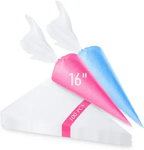 Piping Bags 100 count & 16 Inches Tipless Piping Bags, Extra Thick Pastry Bags Disposable, Non-Slip Icing Piping Bags Disposable Design, Cake Decoration.