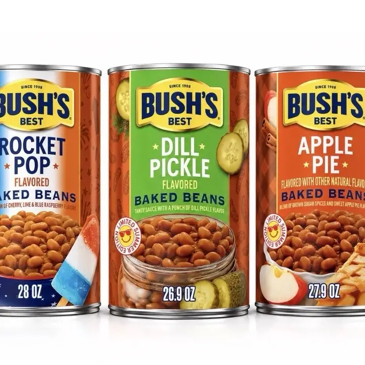Bush's Best Baked Beans Rocket Pop, Dill Pickle, Apple Pie Flavored 3 Pack 28 Oz, 26.9 Oz, 27.9 Oz
