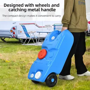 YITAMOTOR 40L Portable Water Tank with Solid Handle, Odorless Tote for Camper with Large Wheels, Portable Water Holding Tank with Filling and Draining Ports for Efficient Water Management, Blue