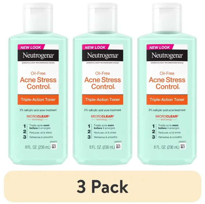 (3 pack) Neutrogena Acne Stress Control Face Toner, Acne Treatment with Salicylic Acid, 8 fl oz
