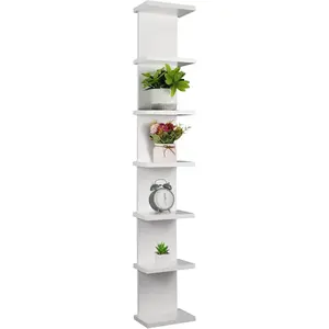 7 Tier Wall Shelf Unit - 43" White Wooden Floating Shelf, Vertical Column Wall Decor, 7 Tier Storage, 43.3x7.2x5.5 inches, Durable & Stylish