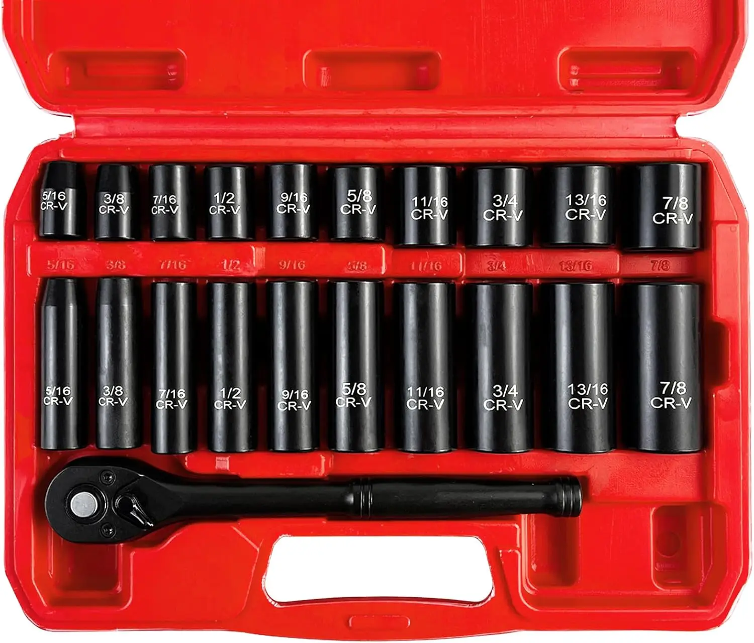 21pcs 3/8" Socket Set,Drive Impact Socket Set, SAE, Deep & Shallow, Cr-V Steel, 6 Point with Adapters, 72T Ratchet Handle, 5/16-7/8inch