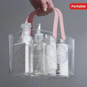 1pc Shower Caddy Hanging Organizer for Bathroom Plastic Bath Tote Basket with Handle for Toiletries Shampoo Soap Storage