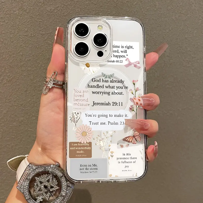 MagSafe-Compatible Transparent TPU Smartphone Case - Bible Quotes Collage Accessory, Lightweight Carry, Anti-Drop Shock-Resistance Cover for iPhone 11-17 Pro Max, Cellphone Protection