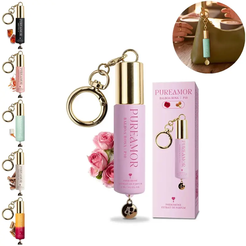 PUREAMOR Women's Roll-On Pheromone Perfume Oil - 6ml (0.2oz) Travel Size Mini EDP Liquid, 8+ Hours Long Lasting, Keychain Clip, Multi Scents, Elegant Alluring Fragrance, Romantic Gifts for Her