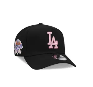 Black Los Angeles Dodgers 9FORTY Snapback Hat, Pink Embroidered LA Logo & Pink Undervisor, MLB World Series Side Patch Cap, Limited Edition 2026 Urban Streetwear Gorra premium, moda urbana para hombres y mujeres