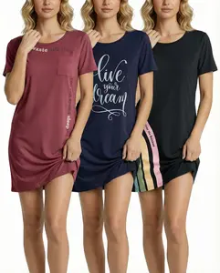 Real Essentials 3 Pack: Women's Printed Nightshirt Short Sleeve Ultra-Soft Nightgown Sleep Dress (Available In Plus Size)