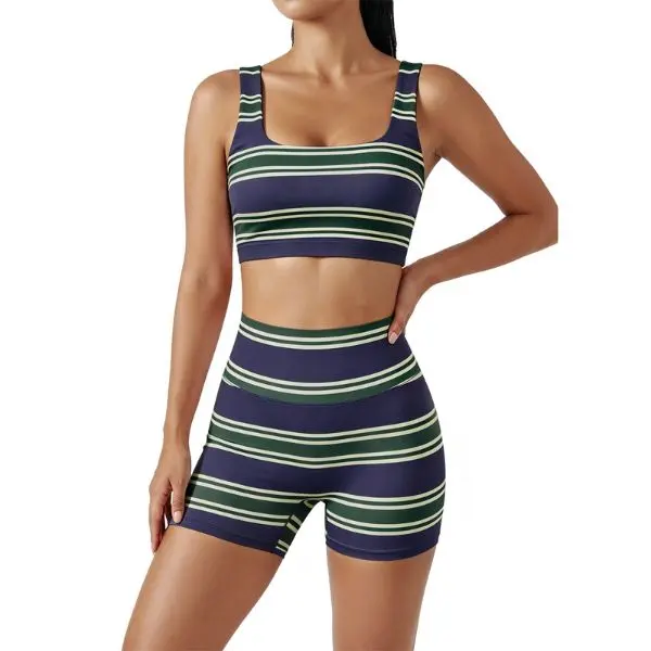 FISOEW Women’s Rainbow Stripe 2-Piece Gym Clothes Set - Sleeveless Crop Tank Top, High Waist Biker Shorts Matching Lounge Outfit (Women's Tops Included), 2 Piece Sets, Tank Tops
