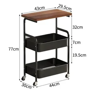 Garvee Snack Cart with Wheels, Rolling Kitchen Cart with Wooden Tabletop, 3-Tier Metal Utility Cart, Storage Cart , Lockable Wheels, Movable Storage Organizer Trolley for Kitchen, Bedroom and Office
