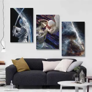 Cosmic Samurai & Angel Canvas Wall Art, Modern Fantasy Space Art Prints, Gothic Celestial Warrior Aesthetic Decor, Surreal Galaxy Mystical Wall Art, Trendy Dark Fantasy Home Decoration for Living Room Bedroom Office Apartment