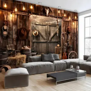 Western Cowboy Theme Party Backdrop, Polyester Material, Barn, Stable, Hat, Guitar Decor, Home Decor, Birthday, Anniversary, Photography Background