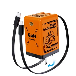 W&O GaN Fast Charger with Dual Retractable Cables | Compatible with120W, Compact Foldable Travel Adapter for iPhone 16, Samsung, MacBook, Multi-Device PD Charging