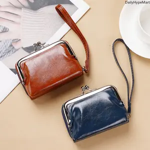 Women's Buckle Coin Card Wallet, 4-inch Zip Clip Clutch Purse