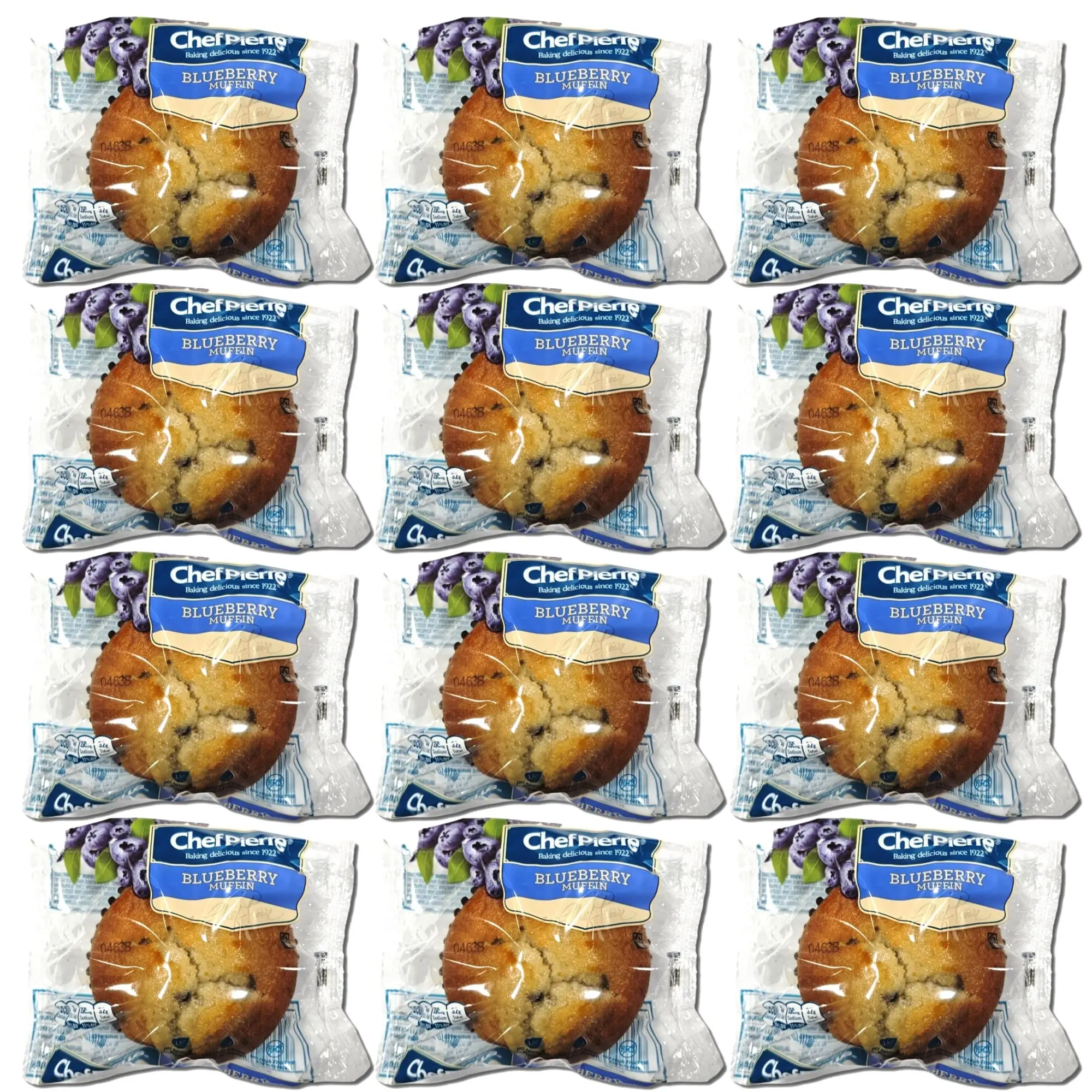 Chef Pierre Blueberry Muffins Individually Wrapped, 4 oz Bakery Muffins, Pack of 12