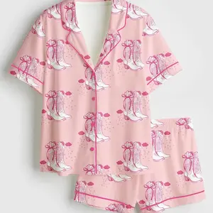 Megan Moroney Inspired Cloud 9 Pajamas, Short Sleeve Silky Satin PJ Set, Southern Country Music Fan Gift, Women's Blue Cloud Sleepwear