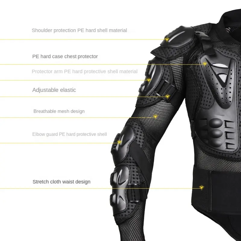 Men's Motorcycle Armor Jacket - Breathable Spandex Mesh, PE Shells, Elastane, Upper Body Chest Protector, Back Padding for Motocross Racing, All-Season Sports Gear, Back Protector, Chest & Back Padding, Xxxl