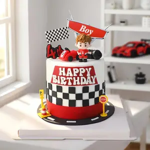 Racing Boy Birthday Cake Decoration Inserts, Car Theme Party Picks, Trendy Childrens First Birthday Dessert Table Decorations