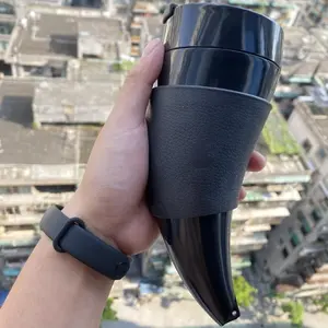 Vintage Durable Portable Goat Horn Coffee Thermos Cup, One-Handed Lid, Ideal for Commuting, Office, Home, Sports Outdoor, Party Supplies