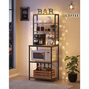 Coffee Bar, Baker's Rack For Kitchen  Storage, 6-Tier Kitchen Shelves  6 Hooks, Microwave Stand, Industrial, 15.7 X 23.6 X 65.7 Inches, Oak Color And White,Greige And Black,Rustic Brown And Black with Makeup Vanity Table Rotating Mirror sand wooden