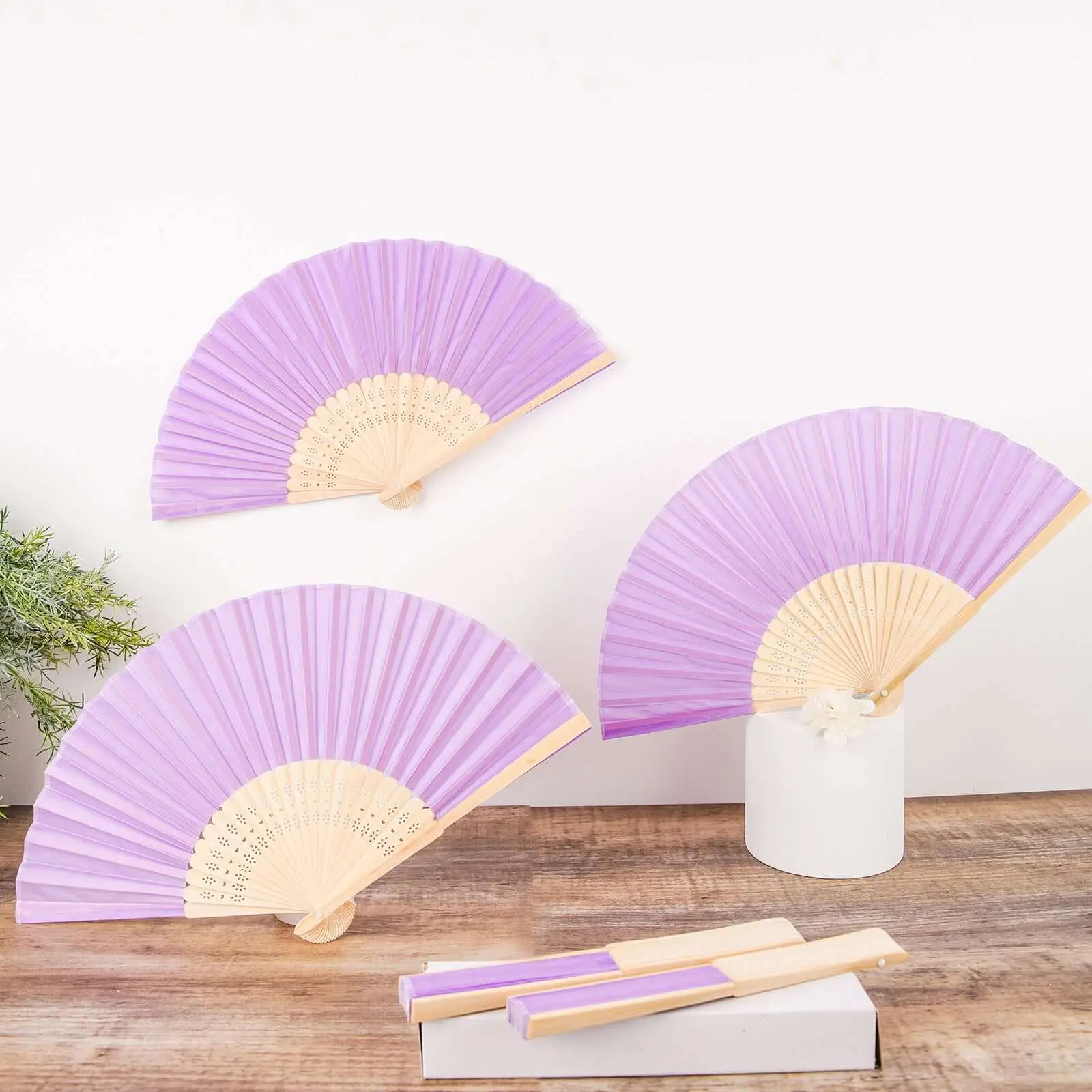 5-Pack Lavender Lilac Silky Asian Bamboo Hand Fans, Portable Folding Decor Fans for Party Favors, Portable Folding Fan