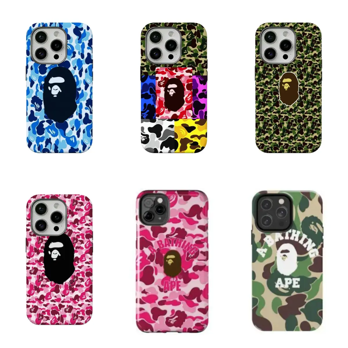 A Bathing Ape Blue Camouflage Pattern phone Cases For iPhone 12,13,14,15,16,17 Promax Pro Plus,It's a great gift for a good friend,gift for him for her Best Gift