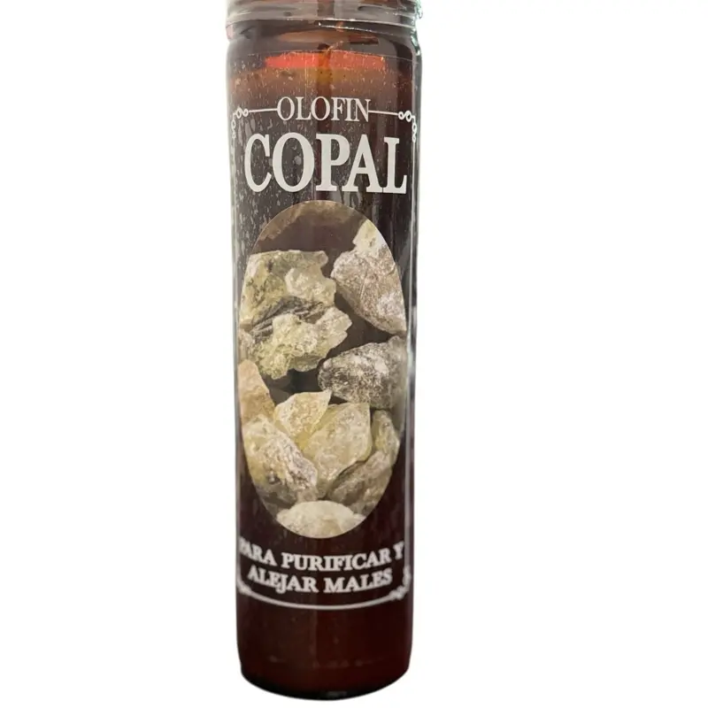 Veladora preparada copal vaso ámbar olofin Glass Aroma Scented Perfume Fragrance Aromatherapy Essential Aromatic Woody Aromatic Sage