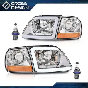 CROSSDESIGN Clear LED Tube Headlights+Corner Parking Lights Fit For 97-04 F150 Expedition