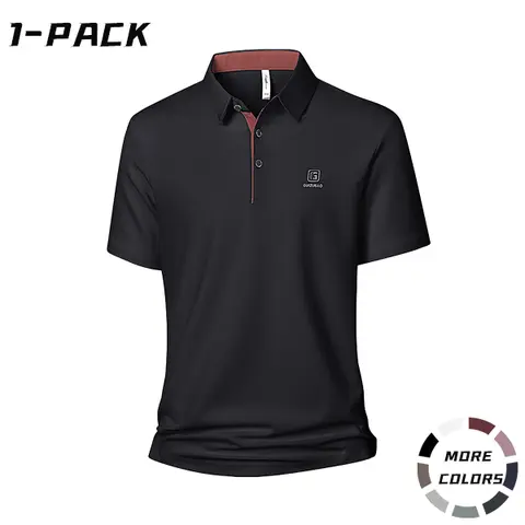 Men's Fitted Button-Front Short Polo Shirt - Color-Block Collar, Breathable Fabric, Polo Style, Outdoor-Ready Fit Top for Work, Golf
