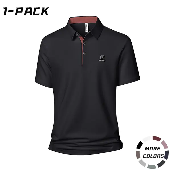 Men's Fitted Button-Front Short Polo Shirt - Color-Block Collar, Breathable Fabric, Polo Style, Outdoor-Ready Fit Top for Work, Golf