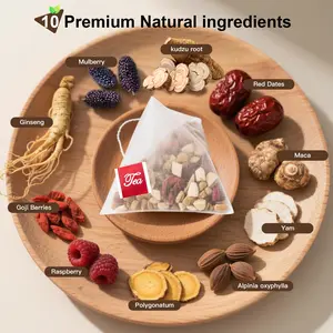 Ginseng Ten Treasures Tea,30 Bags， Premium Chinese Herbal Tea Blend with Ginseng, Goji, Red Dates & 7 More Herbs, Kidney & Liver Support, Caffeine-Free Herbal Infusion, No Additives