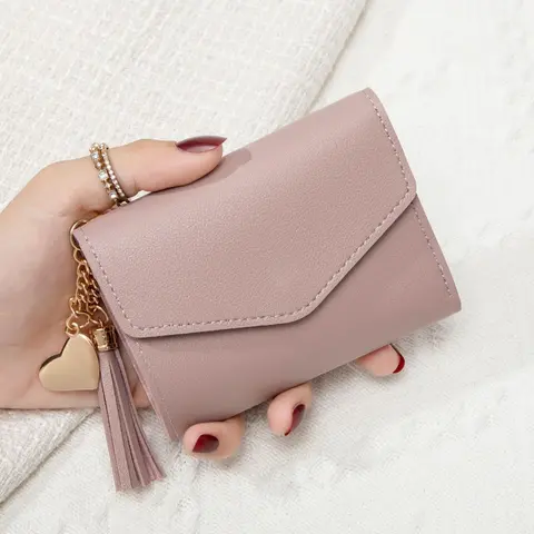 Women's Plain PU Leather Card Wallet, Fringe Decor, Fashion Coin Purse, Casual Short Wallet, Daily Use, Thanksgiving, Christmas, Valentine's Day